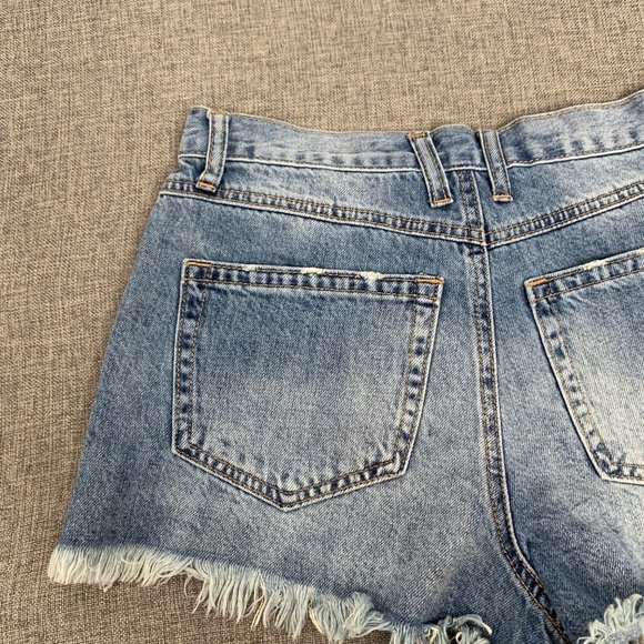 Vanilla Star Festival Short Jean Shorts 100% Cotton W/ Fringe‎ Distressed Size 7 - Picture 11 of 12